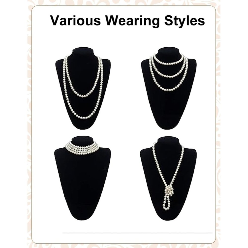 1920s Flapper Accessories Set Feather Headband Long Gloves Earrings Necklace - Picture 4 of 6